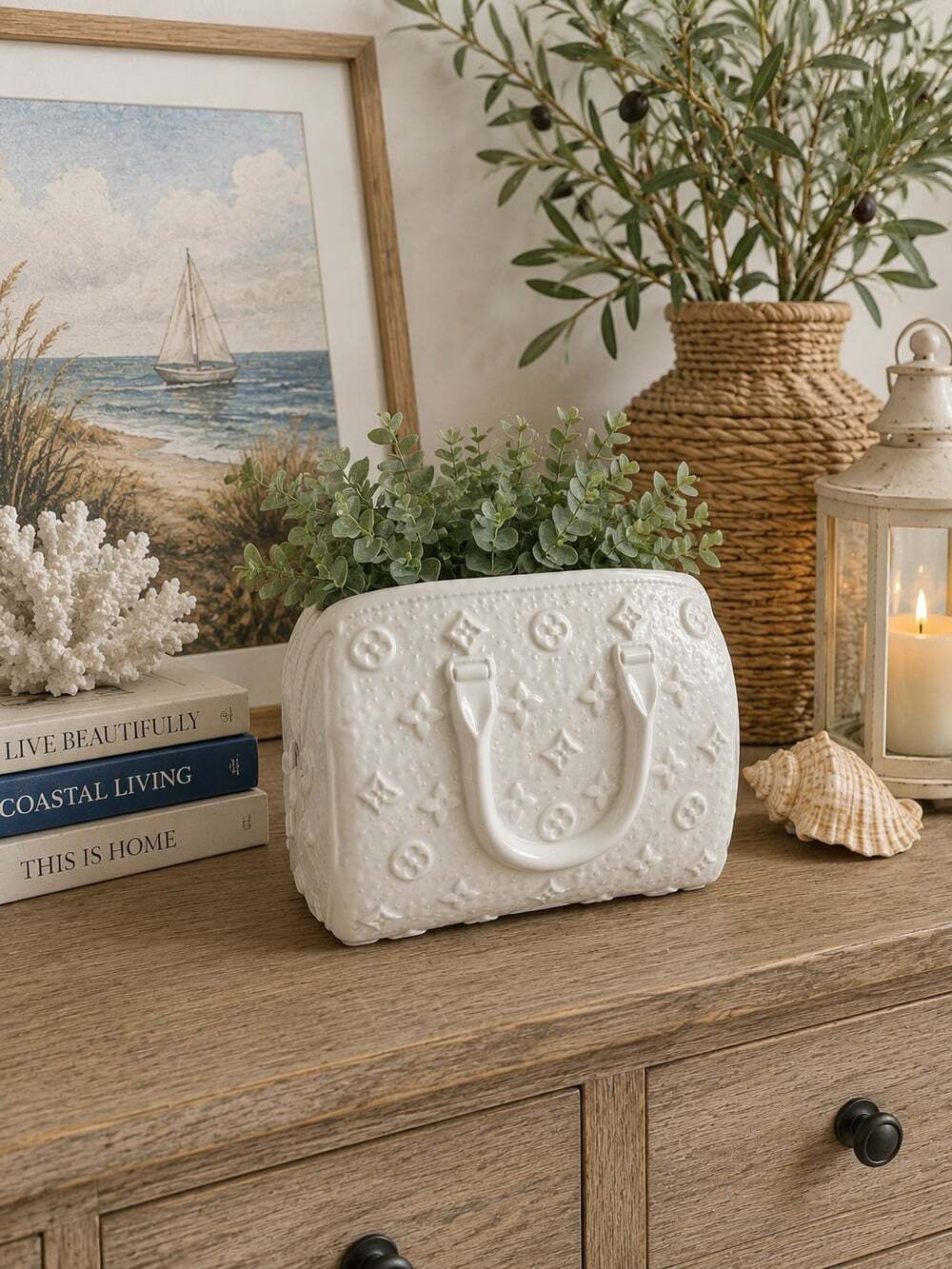 New White Louis Vuitton Purse Ceramic Indoor Planter Catus Succulent Pot Decor
